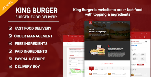 KING BURGER restaurant with Ingredients & delivery boy full flutter application